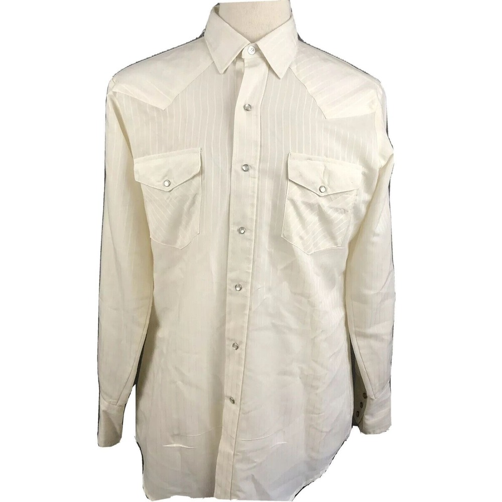 Karman Silver Collection Pearl Snap Cowboy Shirt Vintage 80s Size Large 16-34